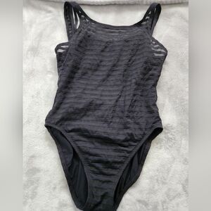 Anne Cole Black and Gray Striped Swimwear